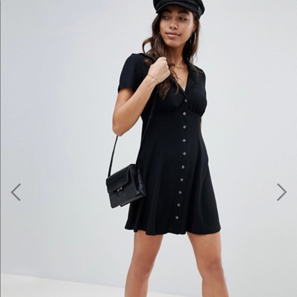 ASOS Button Through Mini Skater Dress (Black)